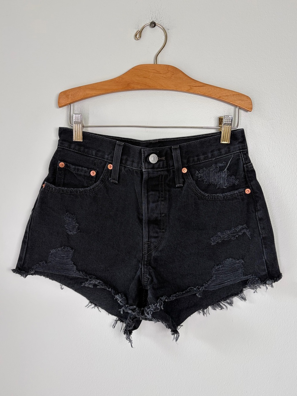 Levi’s 501 Black Distressed Jean Shorts